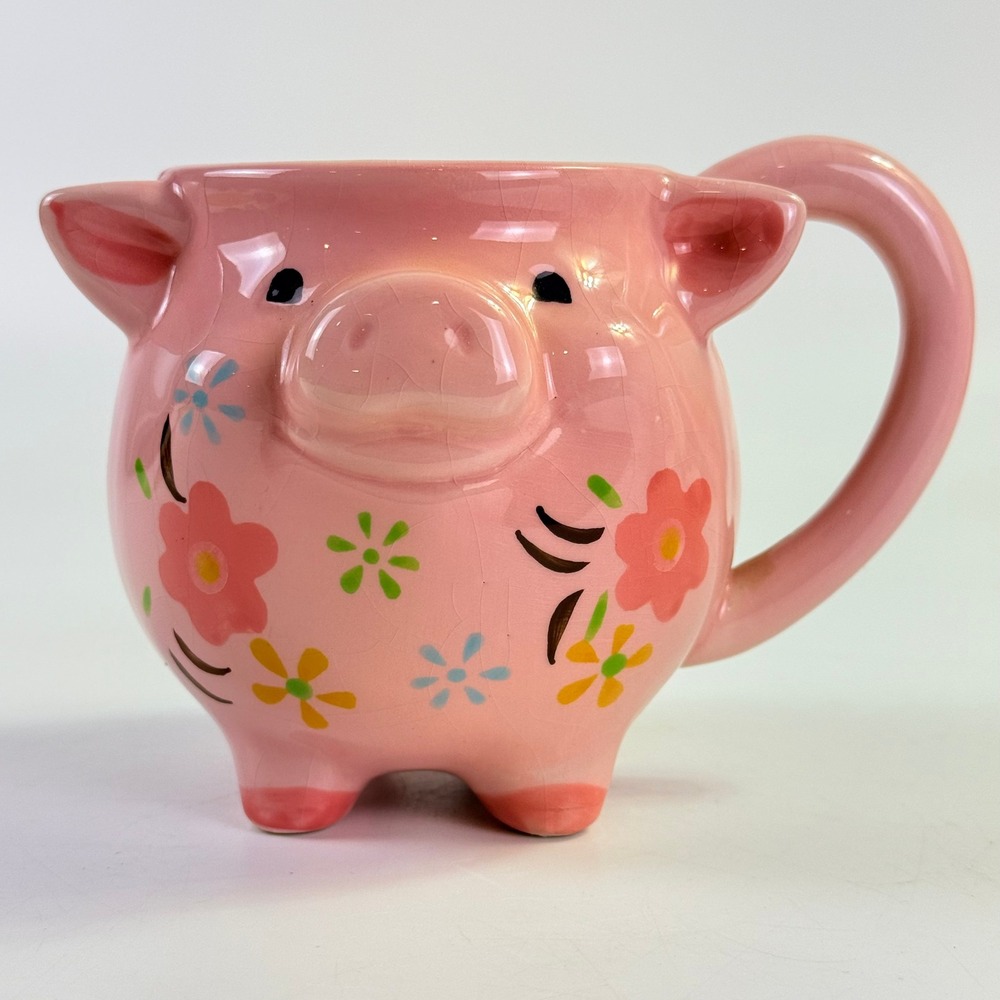 Boston Warehouse Pig Mug Pink Ceramic Coffee Cup Glaze Piggy Decor See Notes